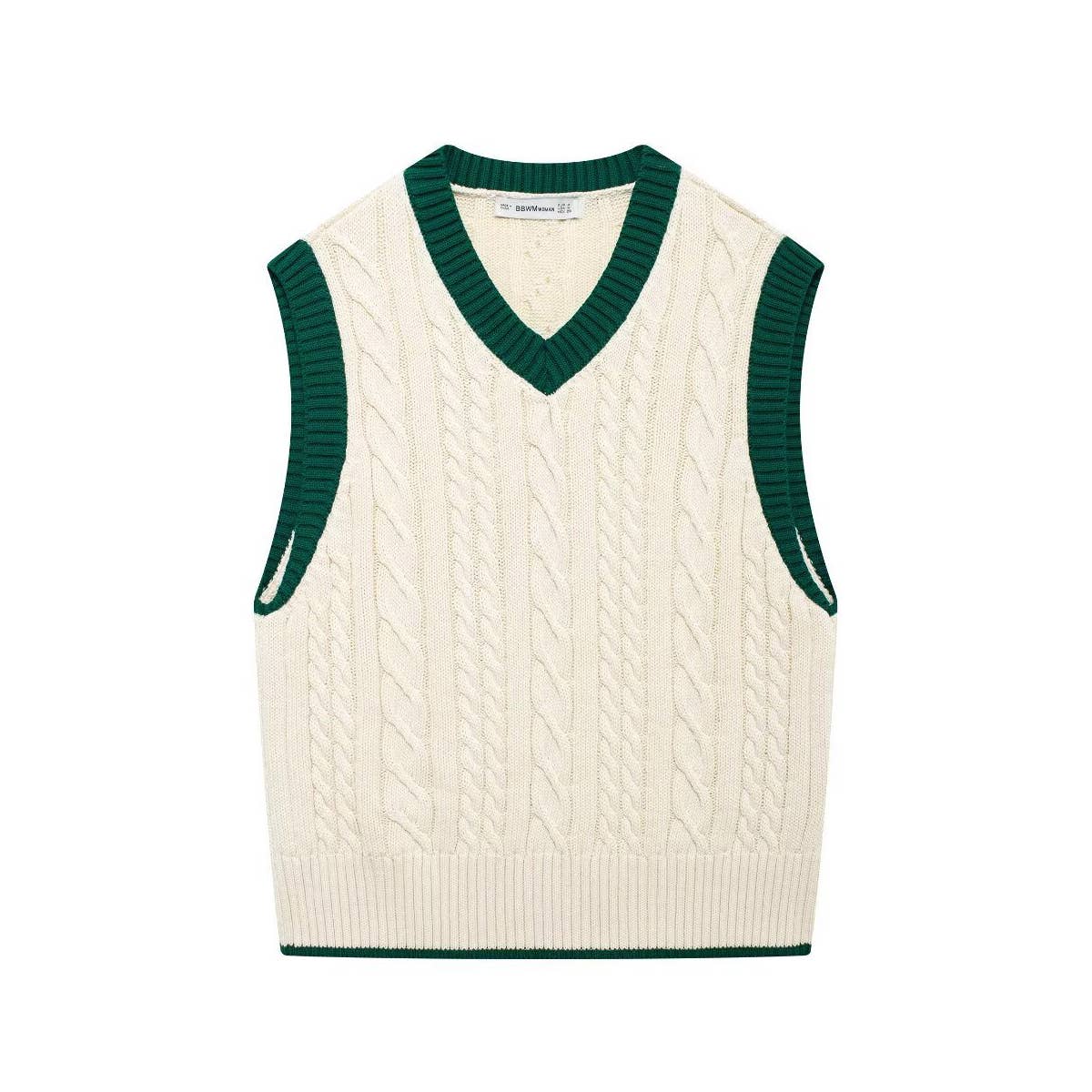 Contrasting color fashion with cable pattern vest