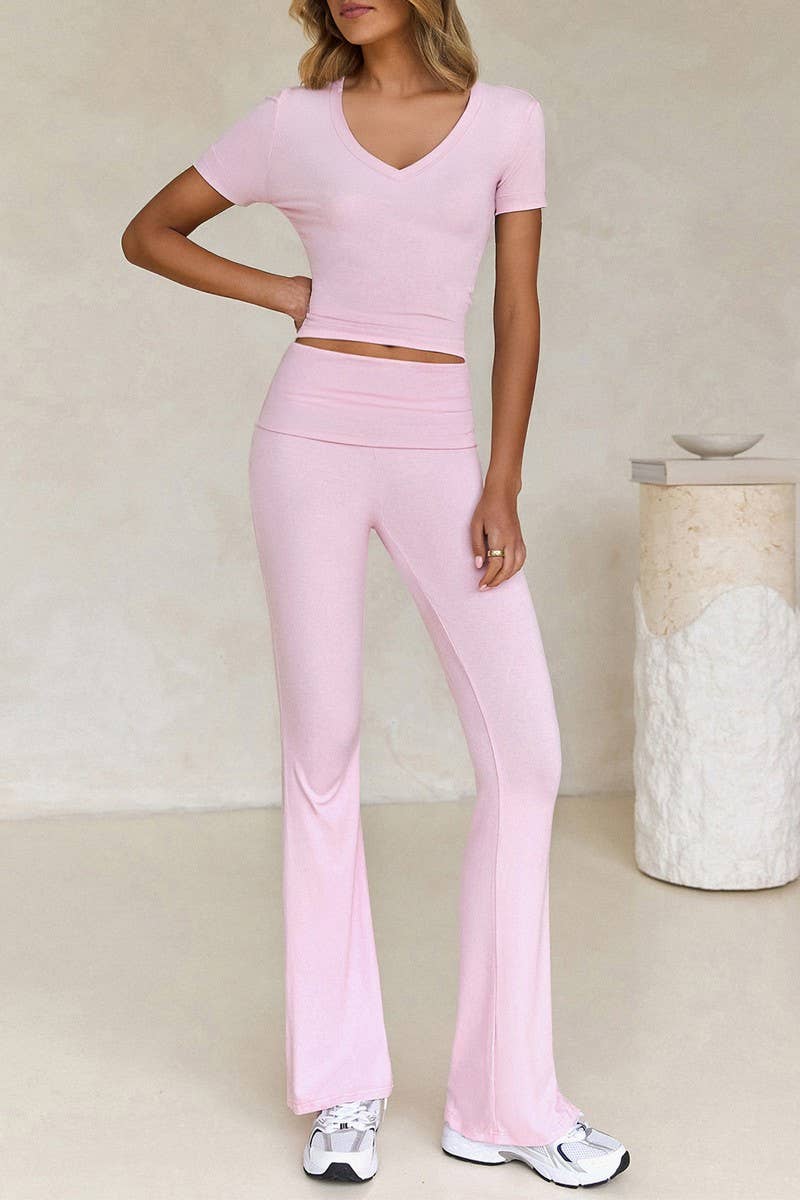 CWSTB1584_SOLID COLOR SHORT-SLEEVED T-SHIRT AND PANTS SET