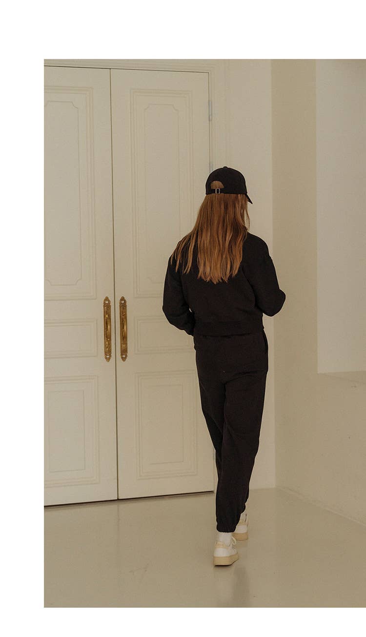 Casual lapel top sweatpants and sportswear set