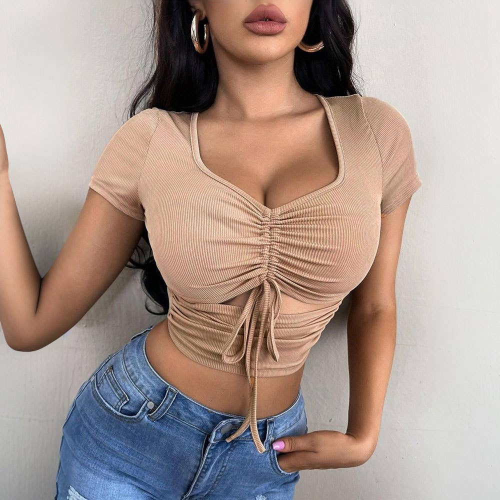 Drawstring Crop Top Sexy Sweet & Spicy T-Shirt