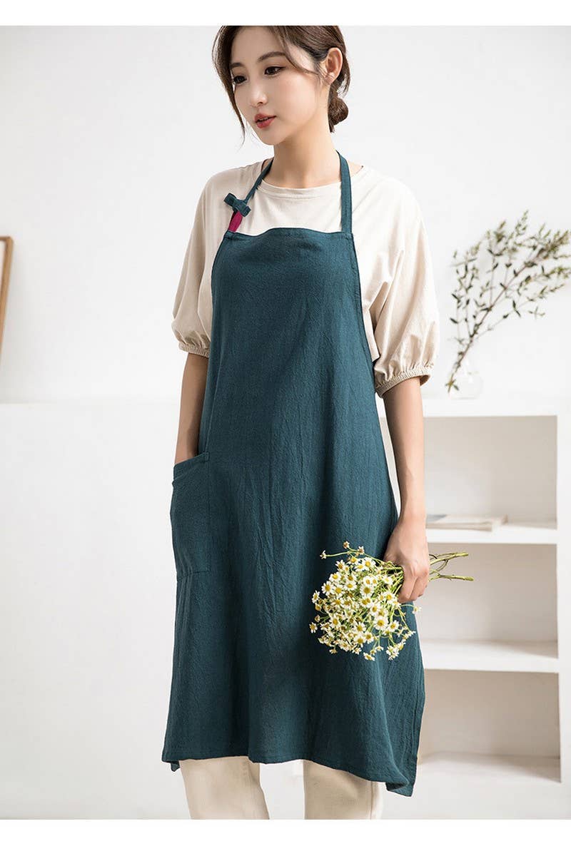 CWAB3991_COTTON AND LINEN SOLID COLOR ANTI-FOULING APRON