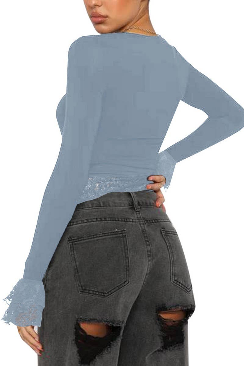 CWTBLL3956_LACE PATCHWORK SQUARE NECK SLIM FIT TOP