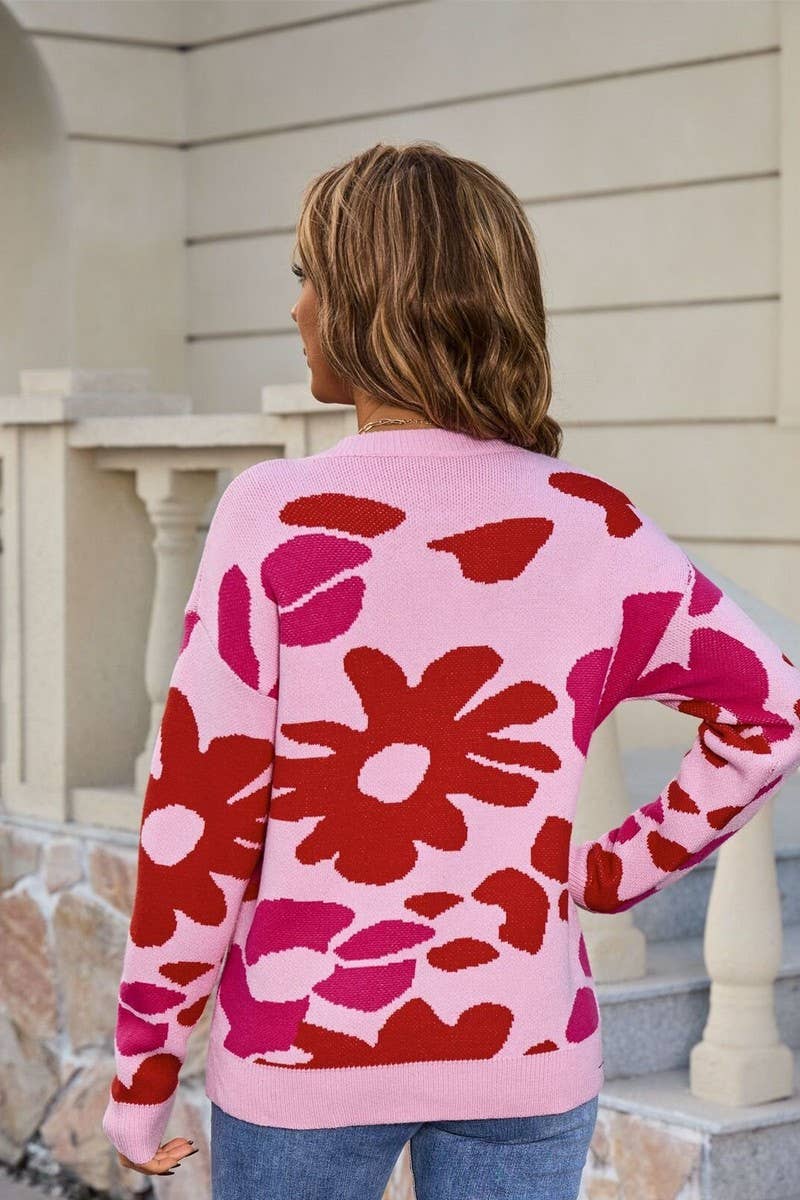CWOSWL07600_FLORAL PRINT LONG SLEEVE KNIT SWEATER