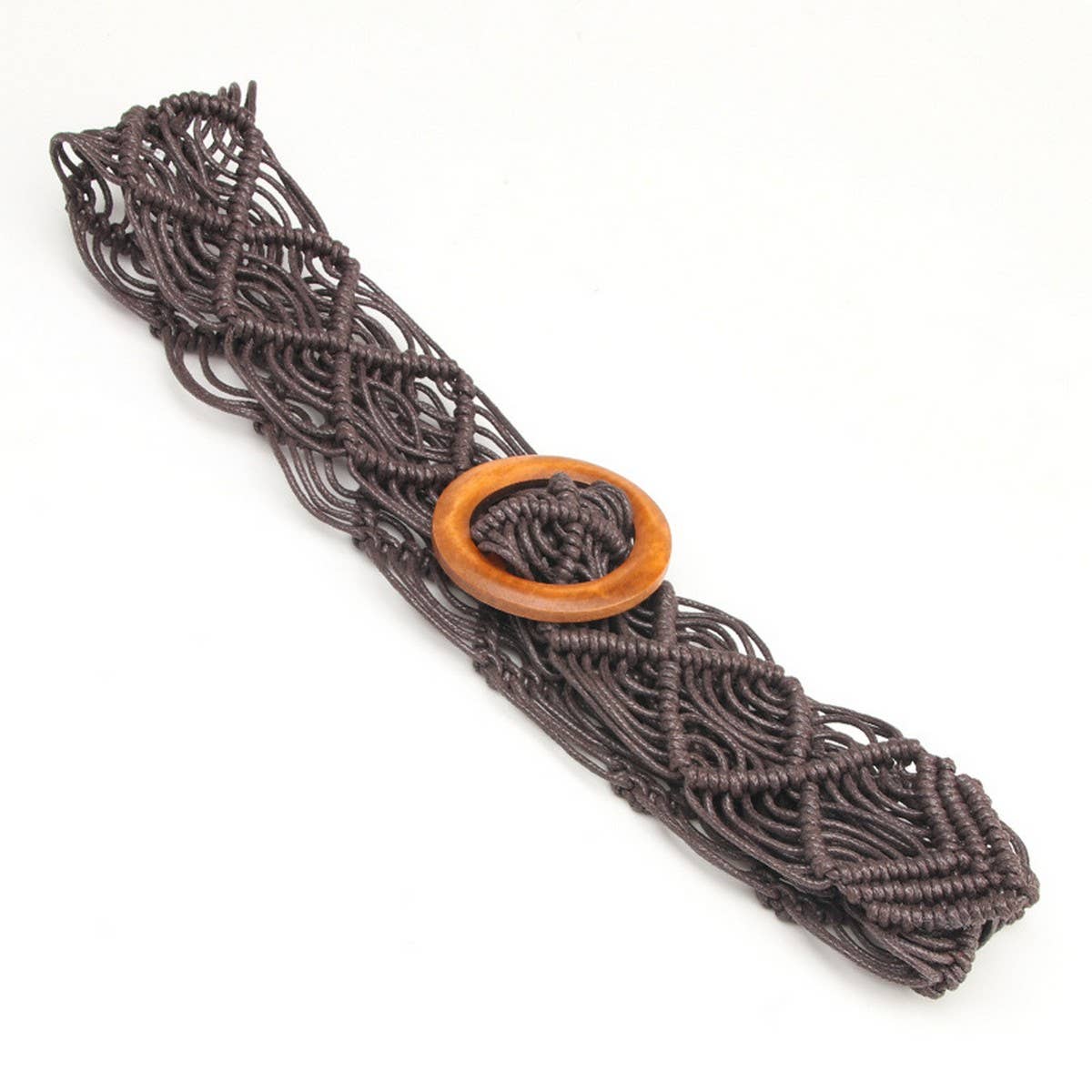 HANDMADE VINTAGE WOVEN BELT ROUND WOODEN BUCKLE_CWABE0408