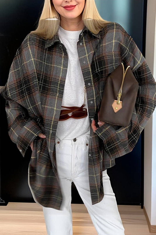 CWTBLL00566_CASUAL LOOSE PLAID LONG-SLEEVED SHIRT TOP JACKET