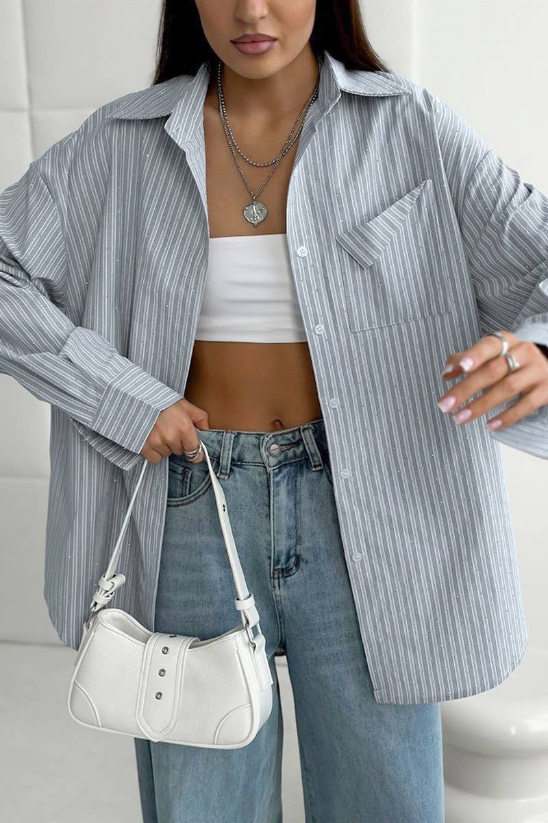 CWTBLL00605_HOT DIAMOND CASUAL LONG SLEEVE STRIPED SHIRT