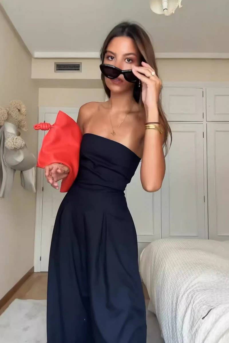 CWSJS00268_SOLID COLOR SEXY SLIM-FIT SCARF-STYLE JUMPSUIT