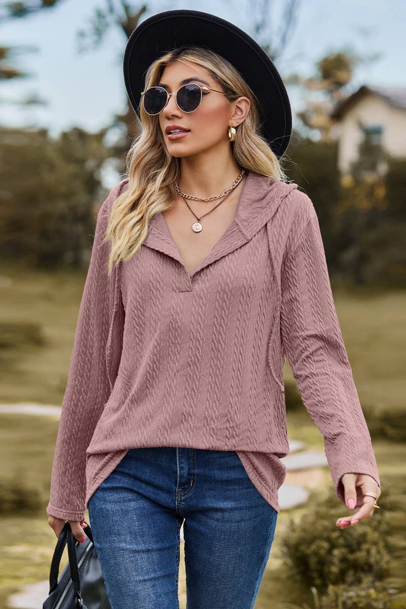 CWOHOL1097_SOLID COLOR HOODED LOOSE LONG-SLEEVED SWEATSHIRT