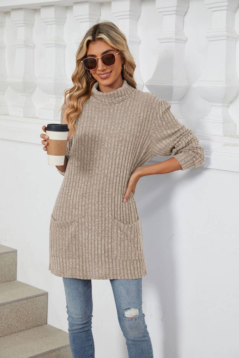 CWTBLL2364_HALF TURTLENECK LONG SLEEVE CASUAL POCKET TOP