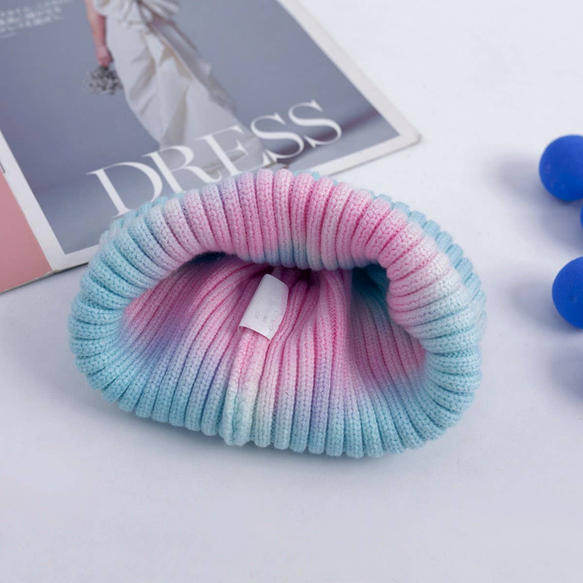 CWAH04356_RAINBOW TIE-DYE KNIT BEANIE HAT FOR WOMEN