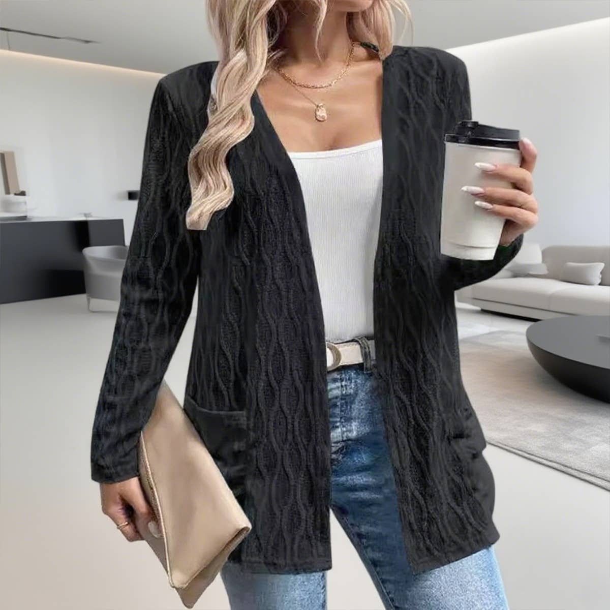 Casual and elegant long-sleeved knitted cardigan