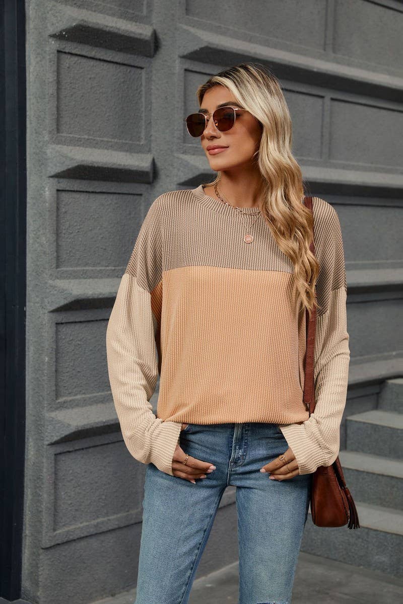 CWTBLL3661_ROUND NECK VERTICAL STRIPE LOOSE T-SHIRT