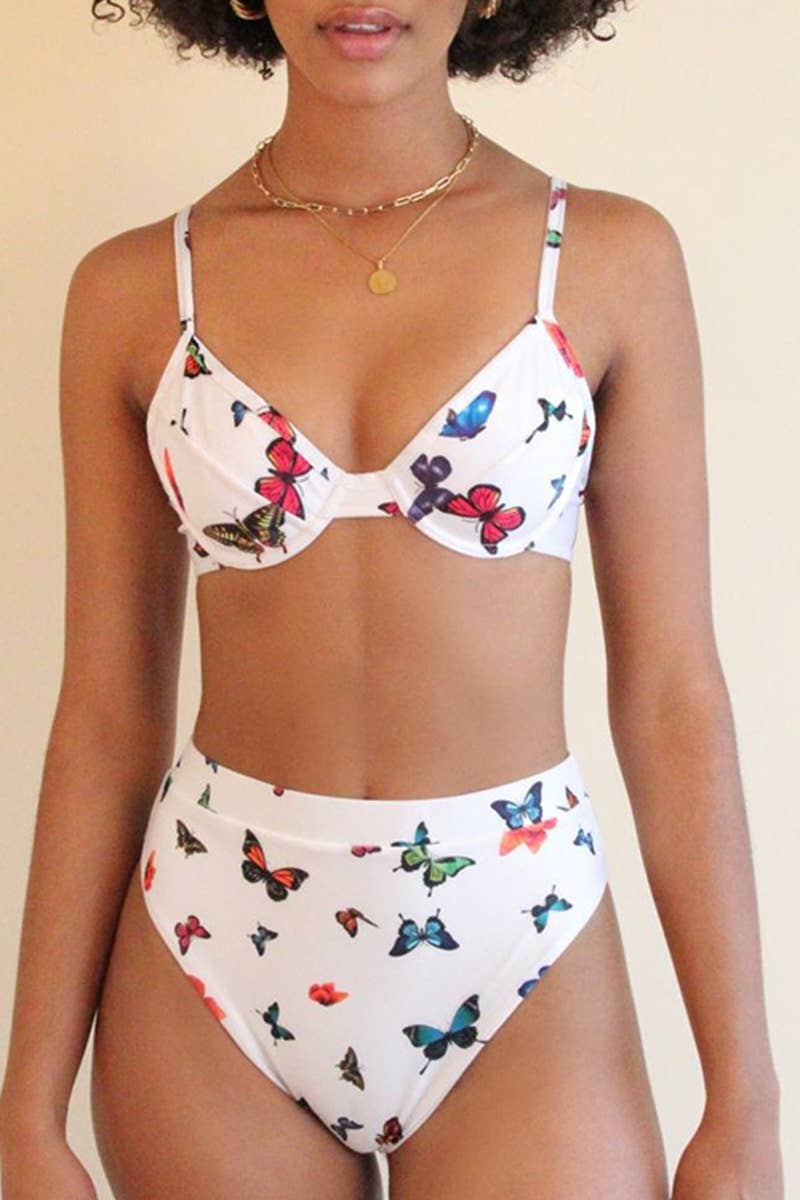 CWMW0839_HIGH WAIST TWO PIECE BUTTERFLY PRINT SWIMSUIT