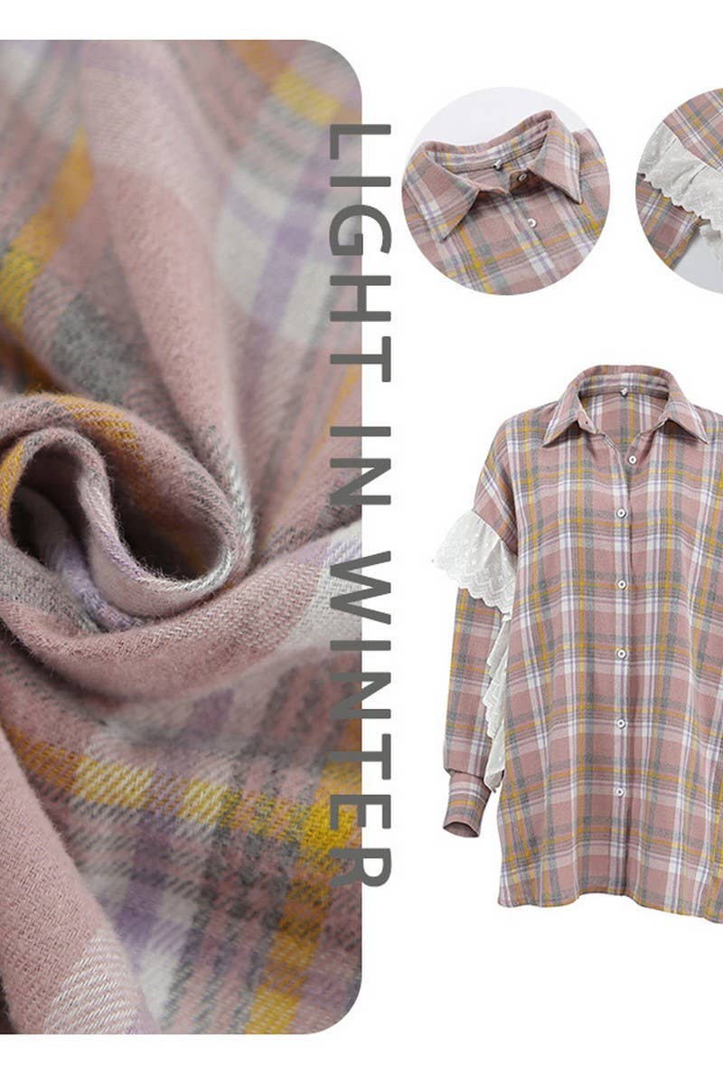 CWTBLL00586_FRESH LACE LOOSE LONG-SLEEVED PLAID SHIRT