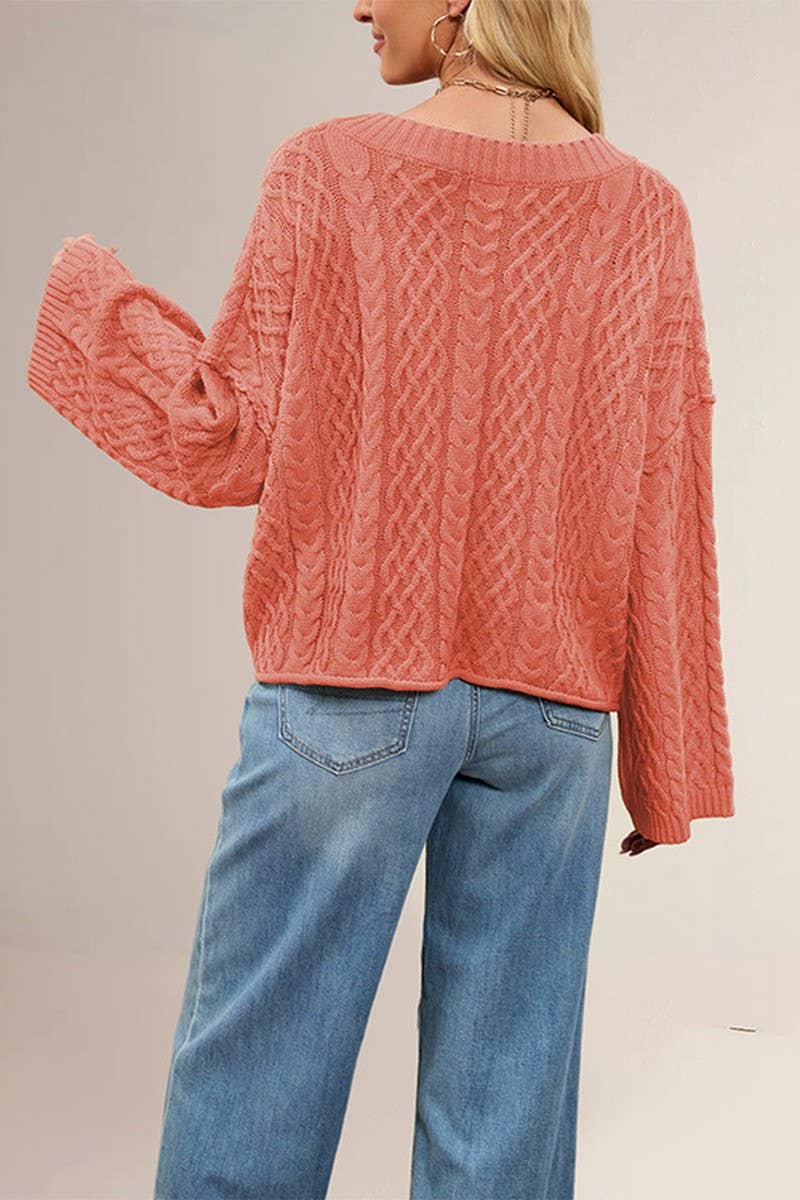 CWOCAL00778_LOOSE FIT CABLE KNIT POCKET CARDIGAN