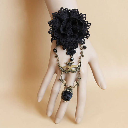 HALLOWEEN FLOWER CRYSTAL LACE BRACELET WITH RING