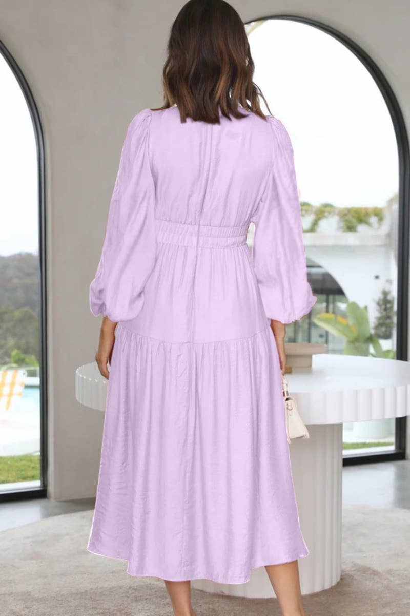 CWDMD4036_AUTUMN V-NECK LONG SLEEVE WAIST DRESS LONG STYLE