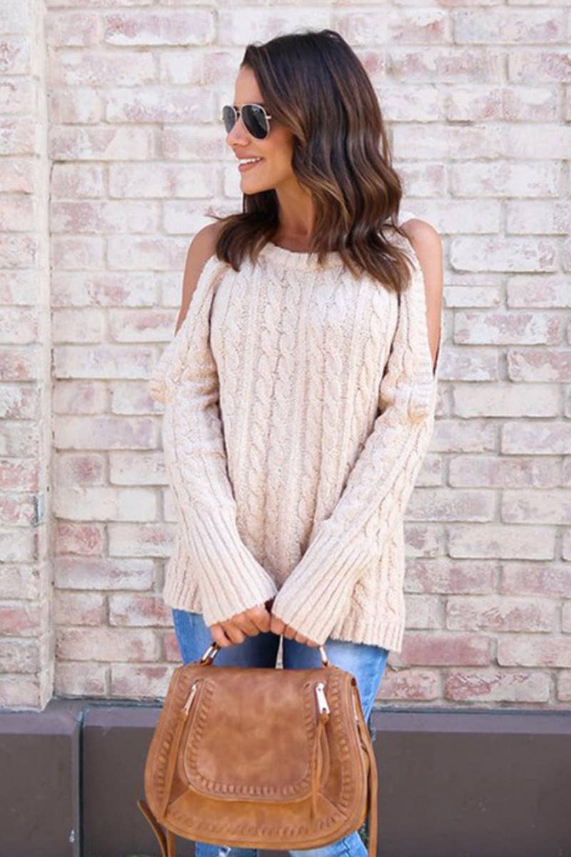CWOSWL6650_CREW-NECK OFF-SHOULDER LONG-SLEEVED SWEATER