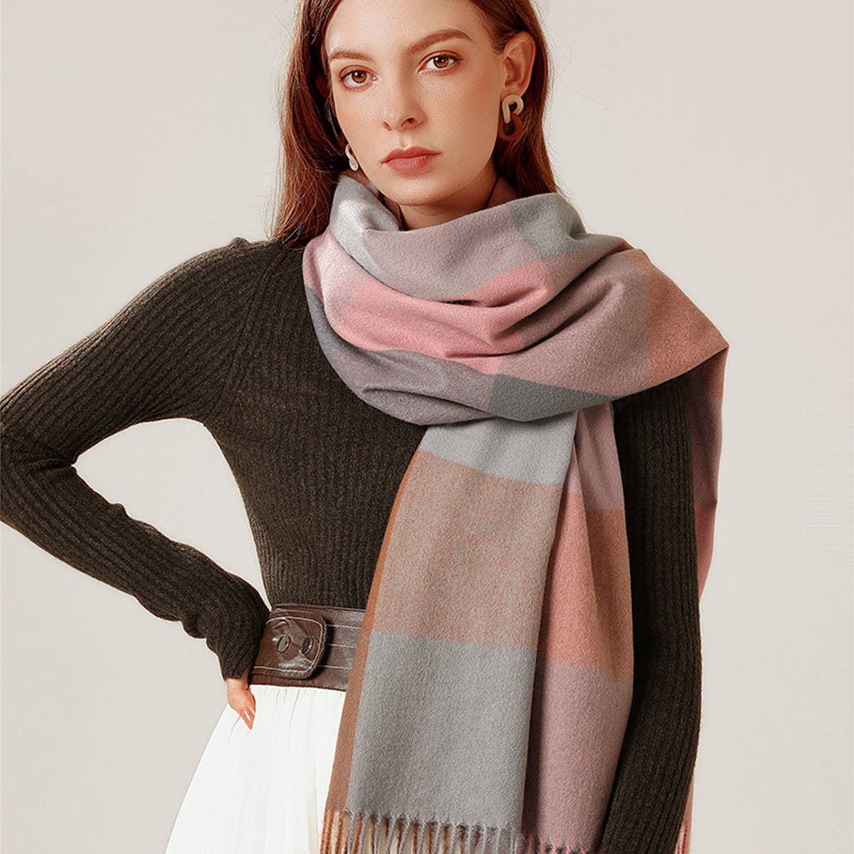 Elegant Plaid Shawl - Winter Scarf for Women