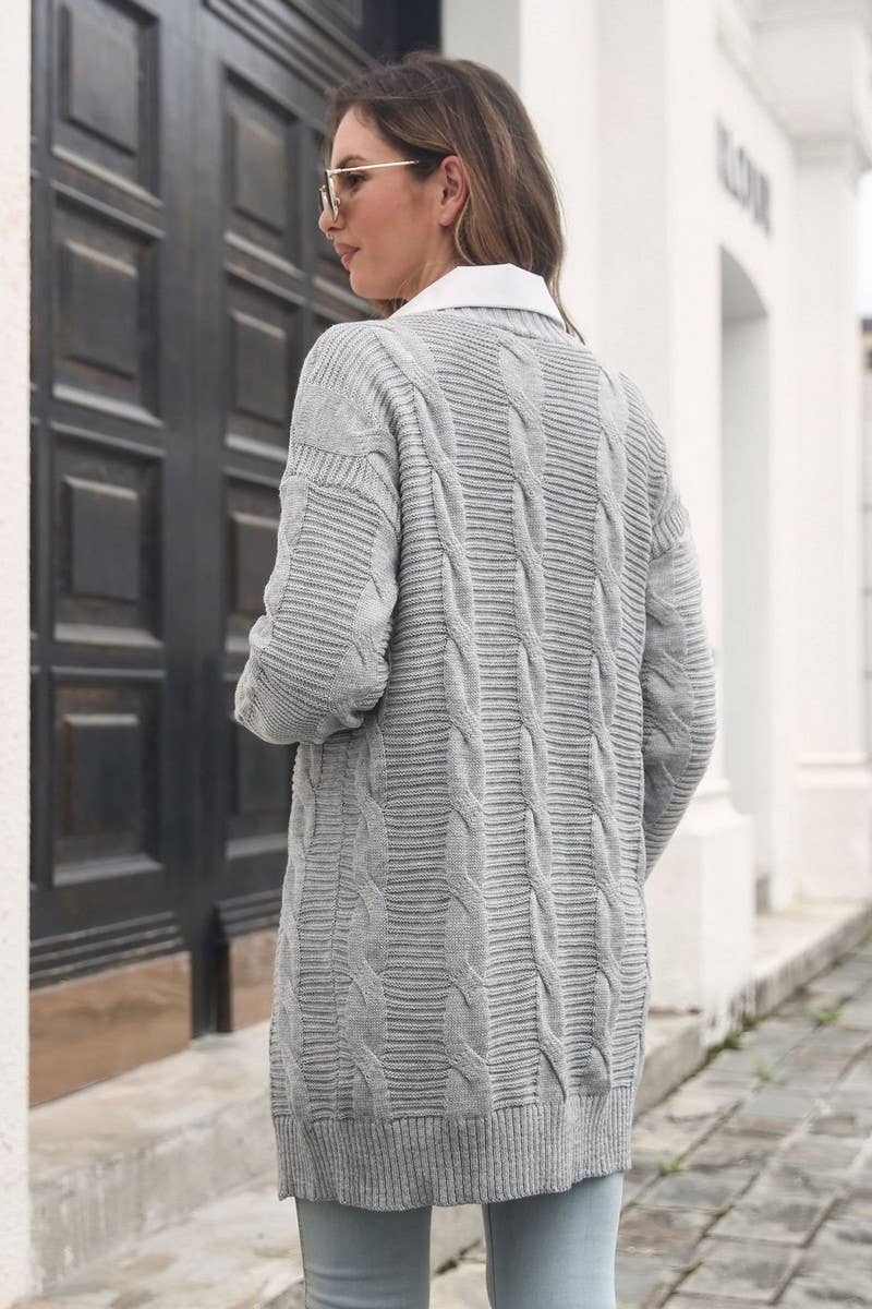 CWOCAL1255_SOLID COLOR CABLE KNIT LONG CARDIGAN