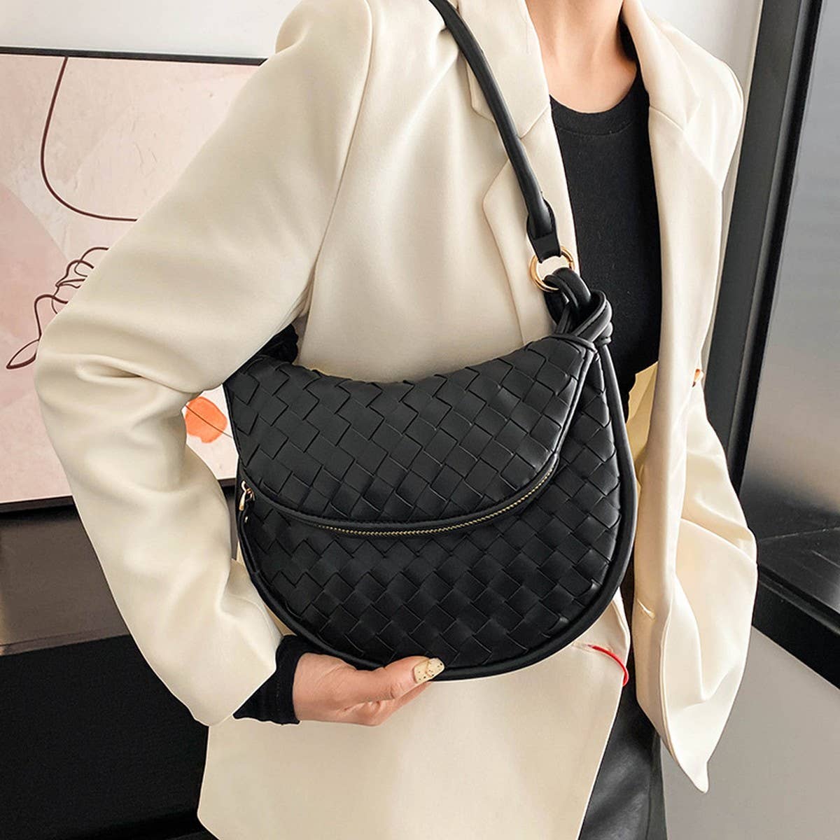 HANDMADE STRAW BAG FASHION ONE-SHOULDER ARMPIT BAG_CWAB1912
