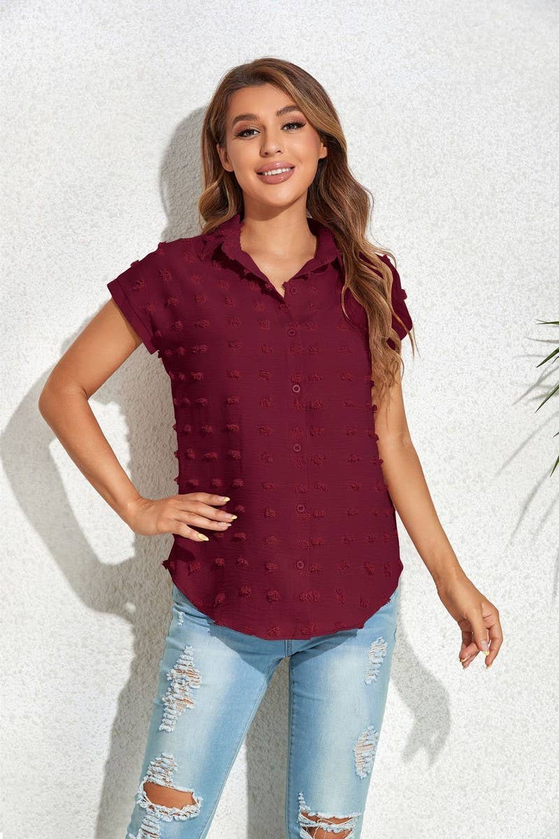 CWTBLS0614_ BUTTON SHORT SLEEVE SHIRT BLOUSE TOP