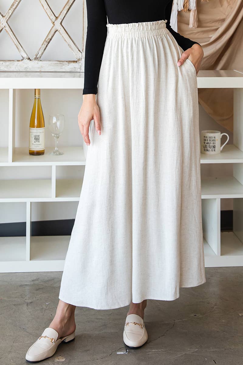 CWBLS092_MAXI SIDE SLIT DETAILED LINEN SKIRT