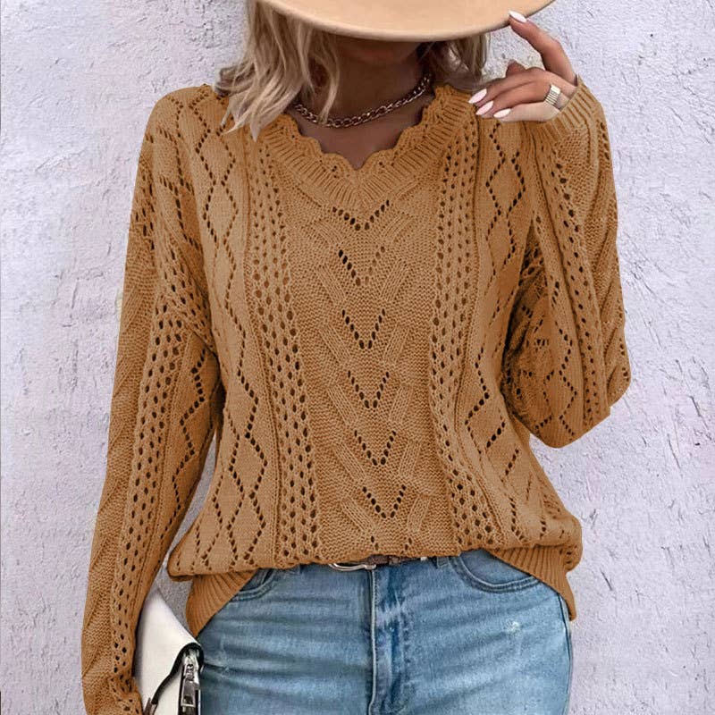 DESIGN HOLLOW V-NECK ALL-IN-ONE KNITWEAR