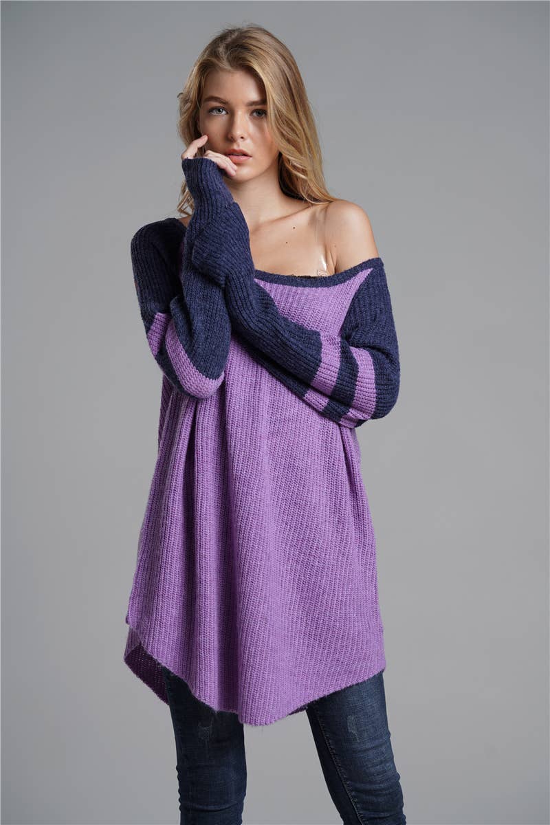 ALL-IN-ONE LONG LOOSE SOLID PULLOVER SWEATER