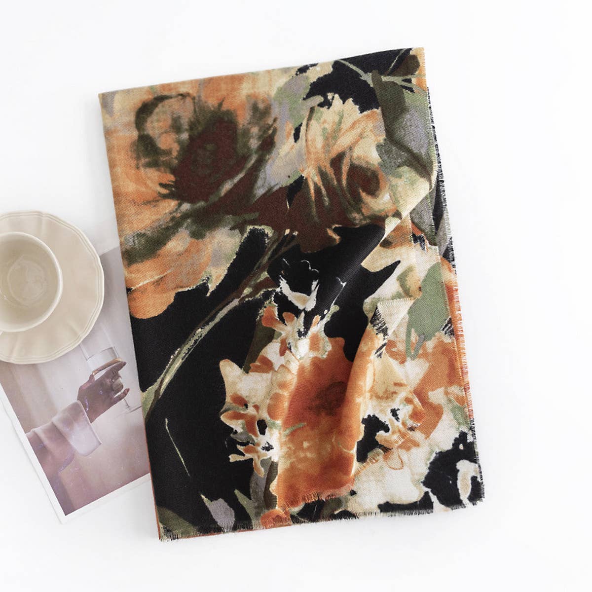 Elegant Floral Faux Cashmere Scarf-Warm Neck Wrap