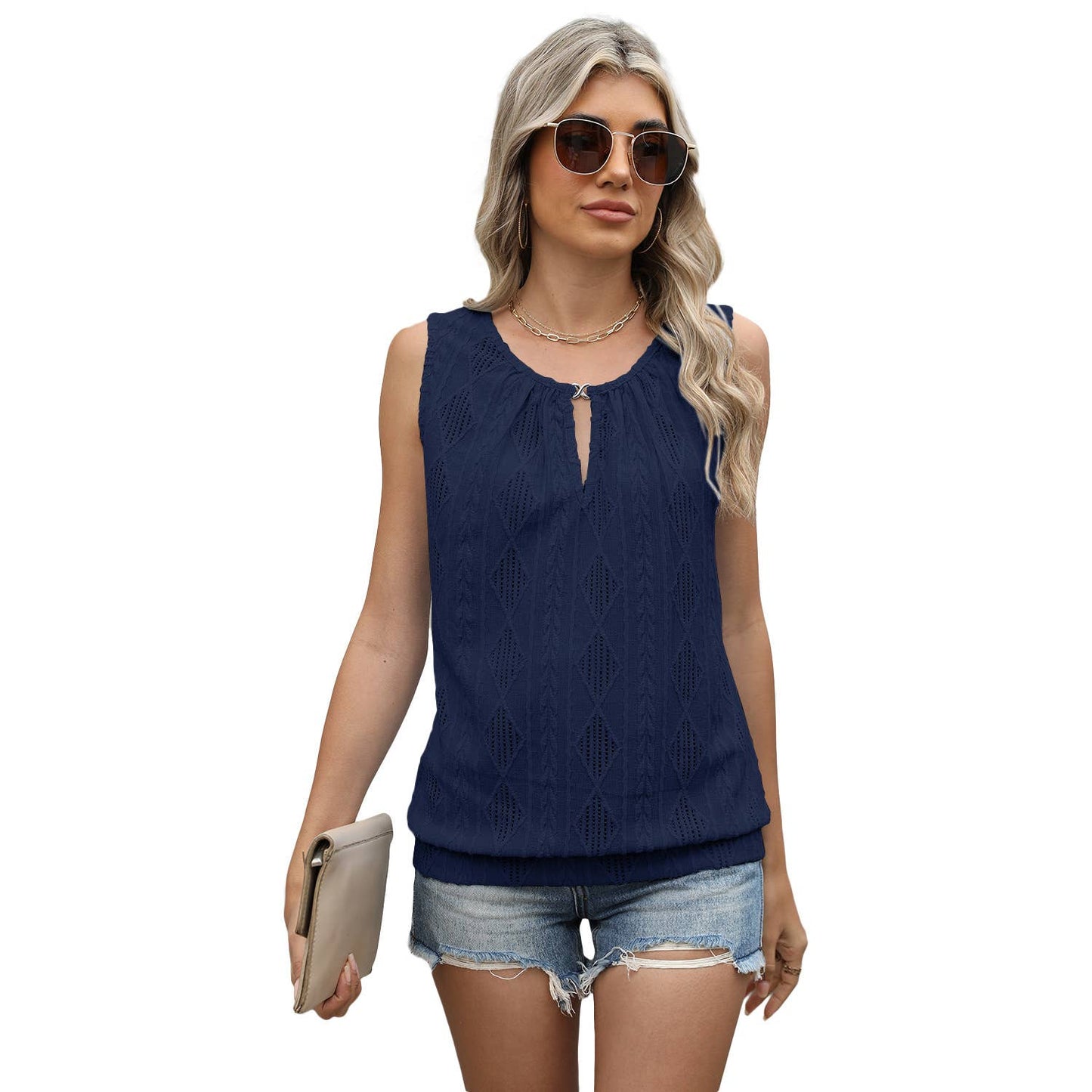 Button-down V-neck sleeveless vest T-shirt