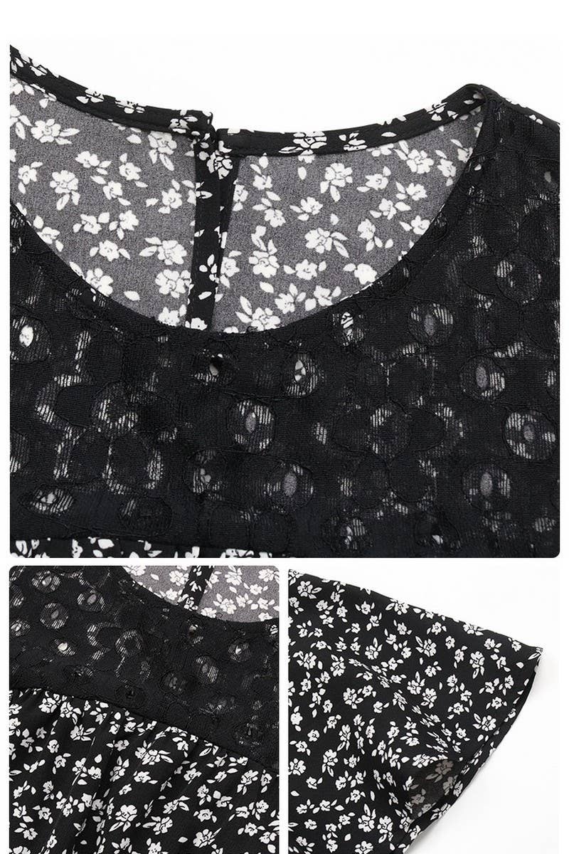 CWTBLSL0636_SUMMER FASHION LACE STITCHING ROUND NECK SHIRT