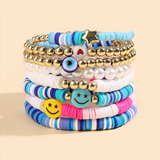 POLYMER CLAY HEART SMILEY FACE BRACELET SET_CWMM3515