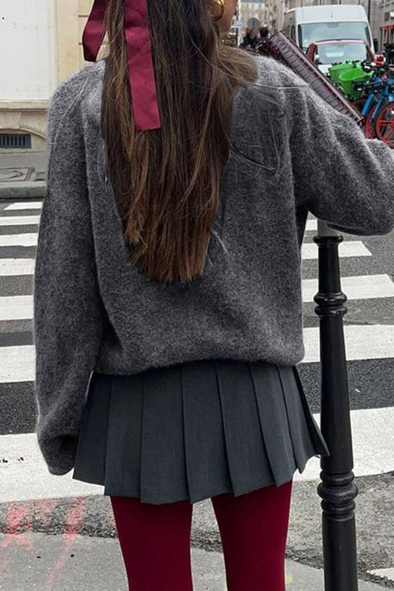 CWOSWL07523_SOLID COLOR LONGSLEEVED KNITTED PULLOVER SWEATER