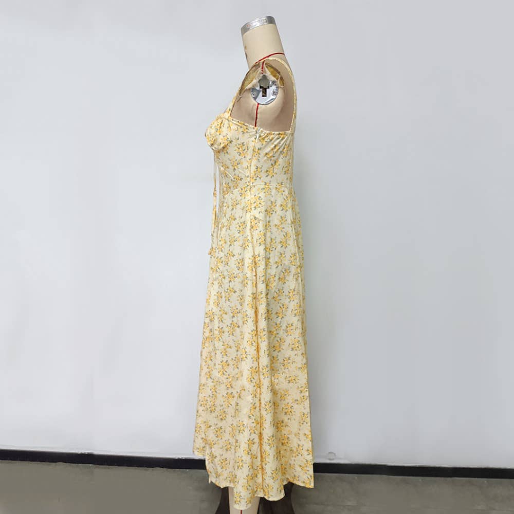 Backless Tie Strap Printed Sleeveless Dress