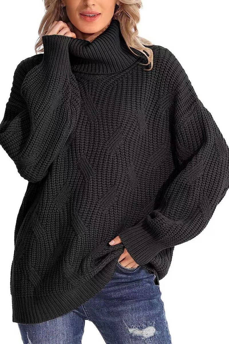 CWOSWL3399_LOOSE TURTLENECK CABLE KNIT LONG SLEEVE PULLOVER