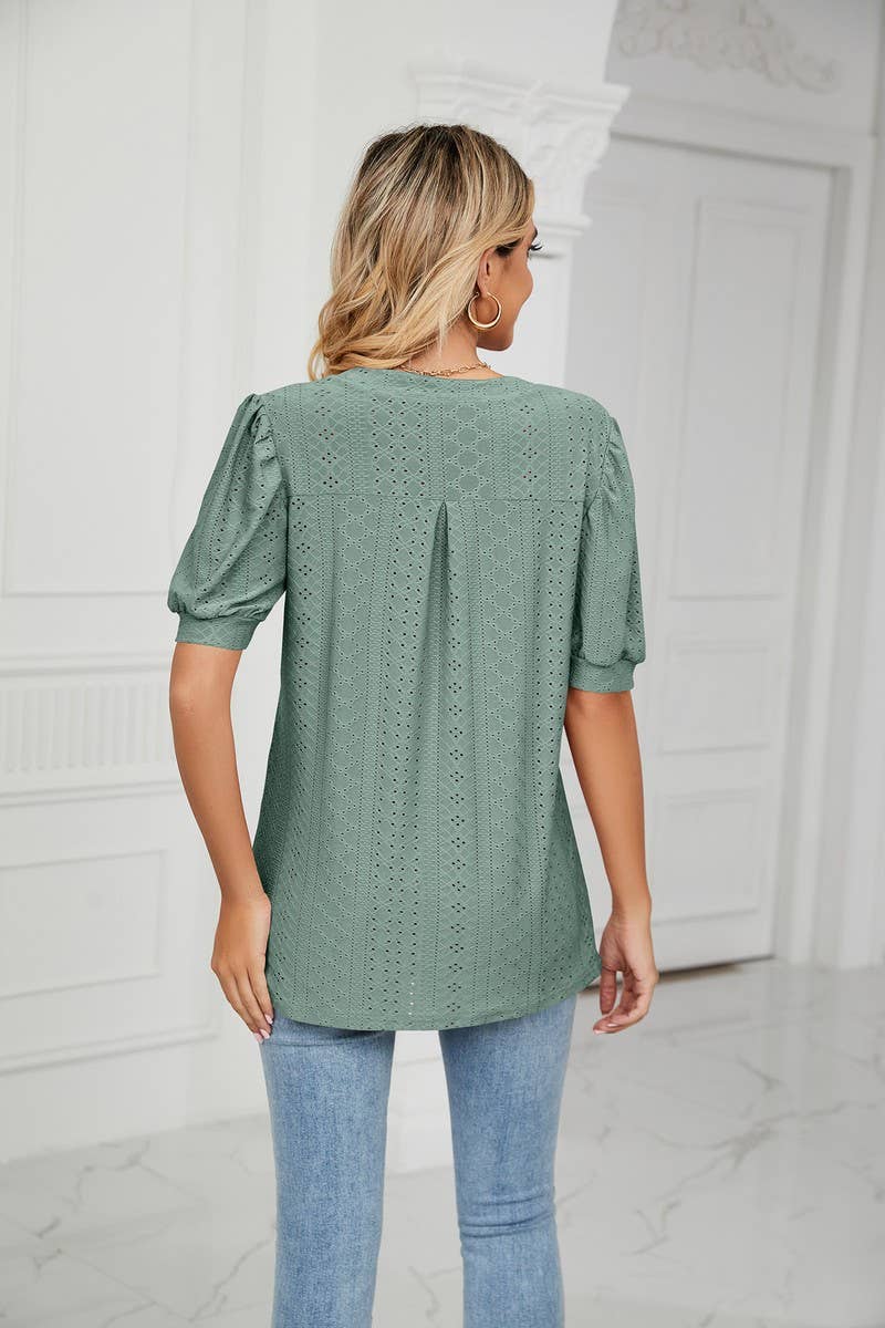 CWTSTS0358_V-Neck Short Sleeve Knit Top