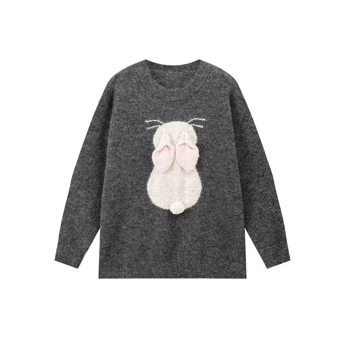Bunny jacquard 3d ear temperament knit pullover