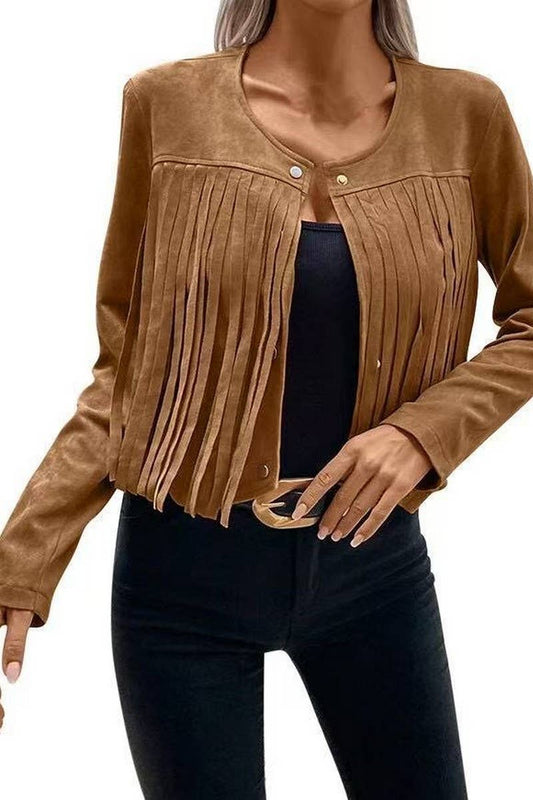 CWOCAL2299_AUTUMN AND WINTER SOLID COLOR TASSEL CARDIGAN