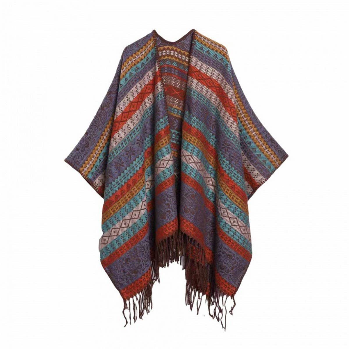 FAUX CASHMERE TASSEL SHAWL BLANKET SLIT CAPE