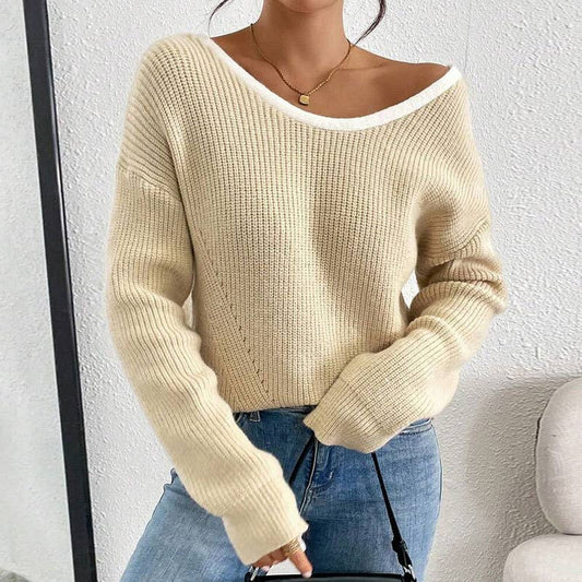 Back bow round collar sweater