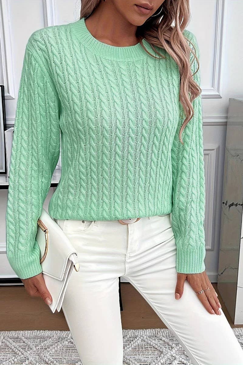 CWOSWL6865_WOMEN'S SWEET SOLID COLOR CABLE KNIT TOP