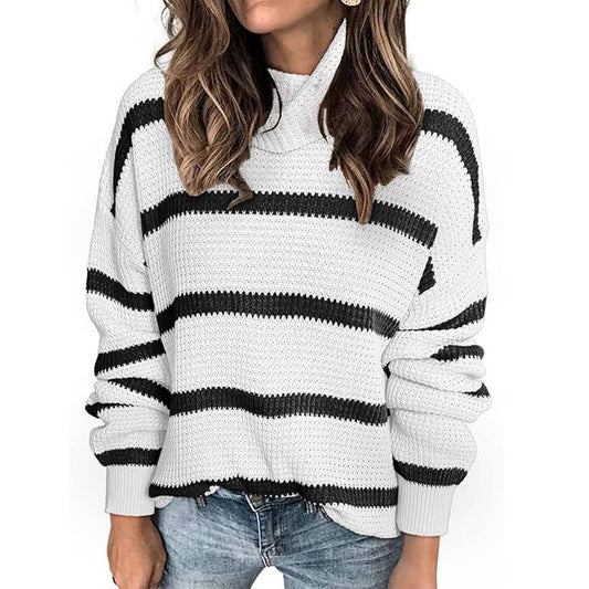 CASUAL TURTLENECK KNIT STRIPED PULLOVER SWEATER