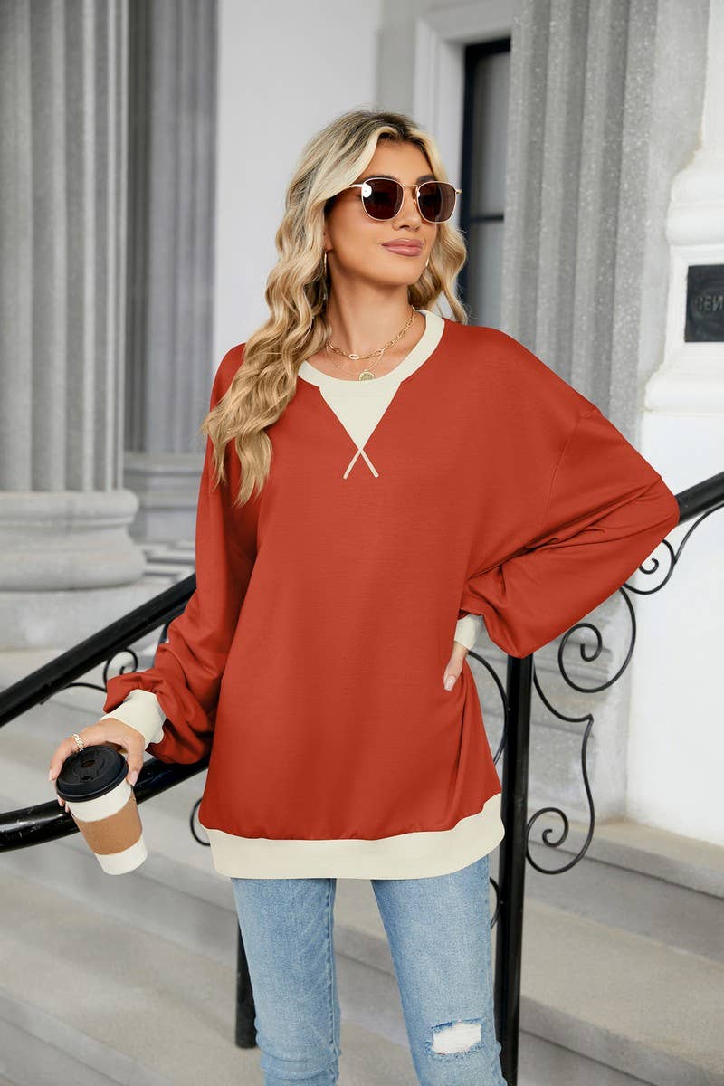 CWTBLL3743_AUTUMN AND WINTER CONTRAST COLOR LOOSE SWEATSHIRT