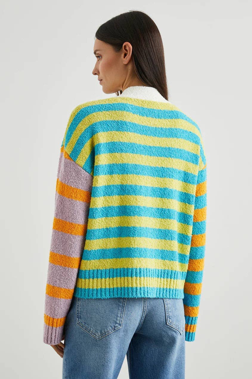 COLOR MATCHING STRIPED PLUSH LOOSE KNIT COAT
