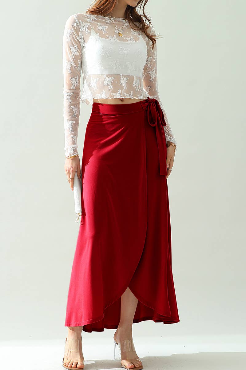 CWBLS117_High Waisted Maxi Wrap Skirts with Slit