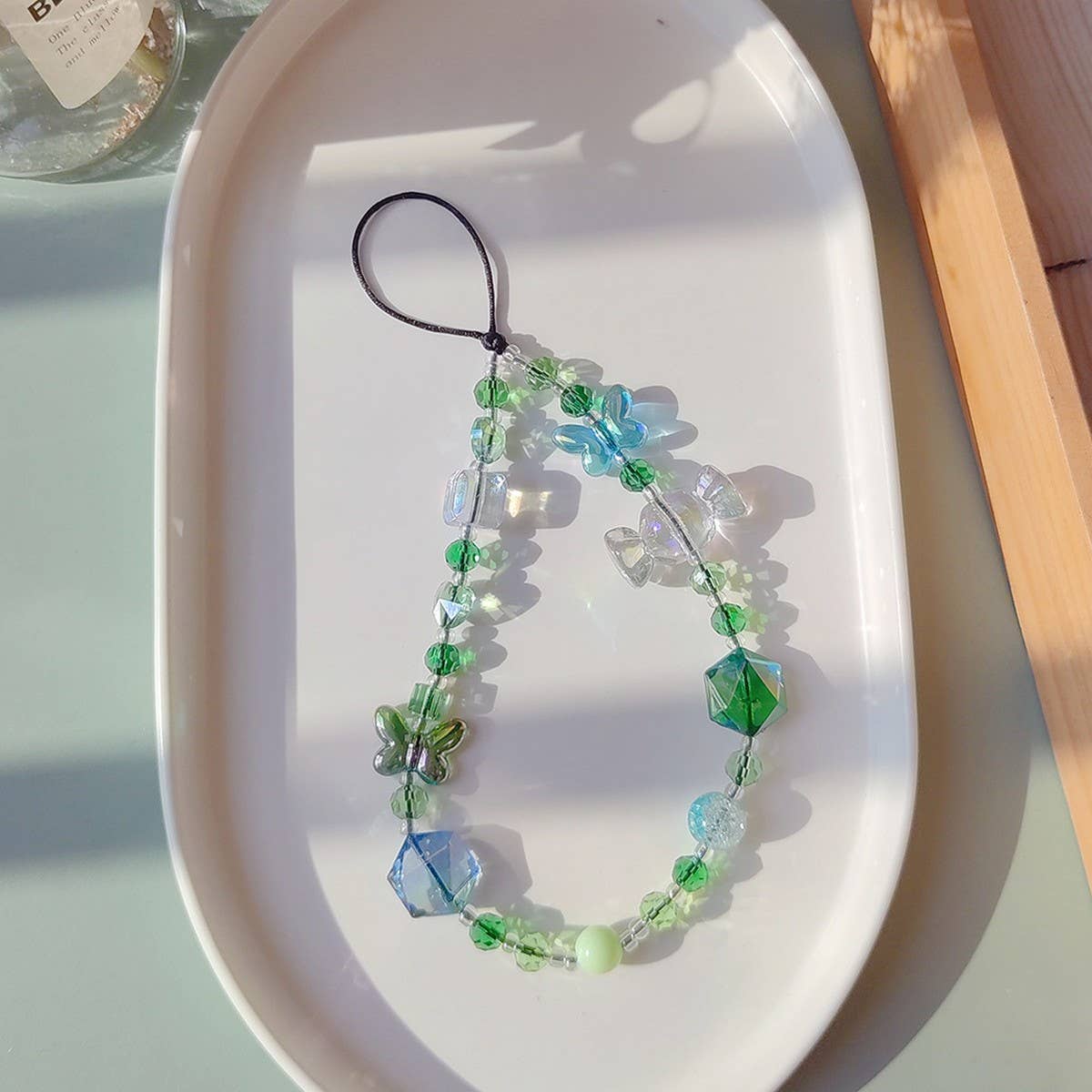 CWMM8713_PERSONALIZED BEADED BUTTERFLY MOBILE PHONE CHAIN