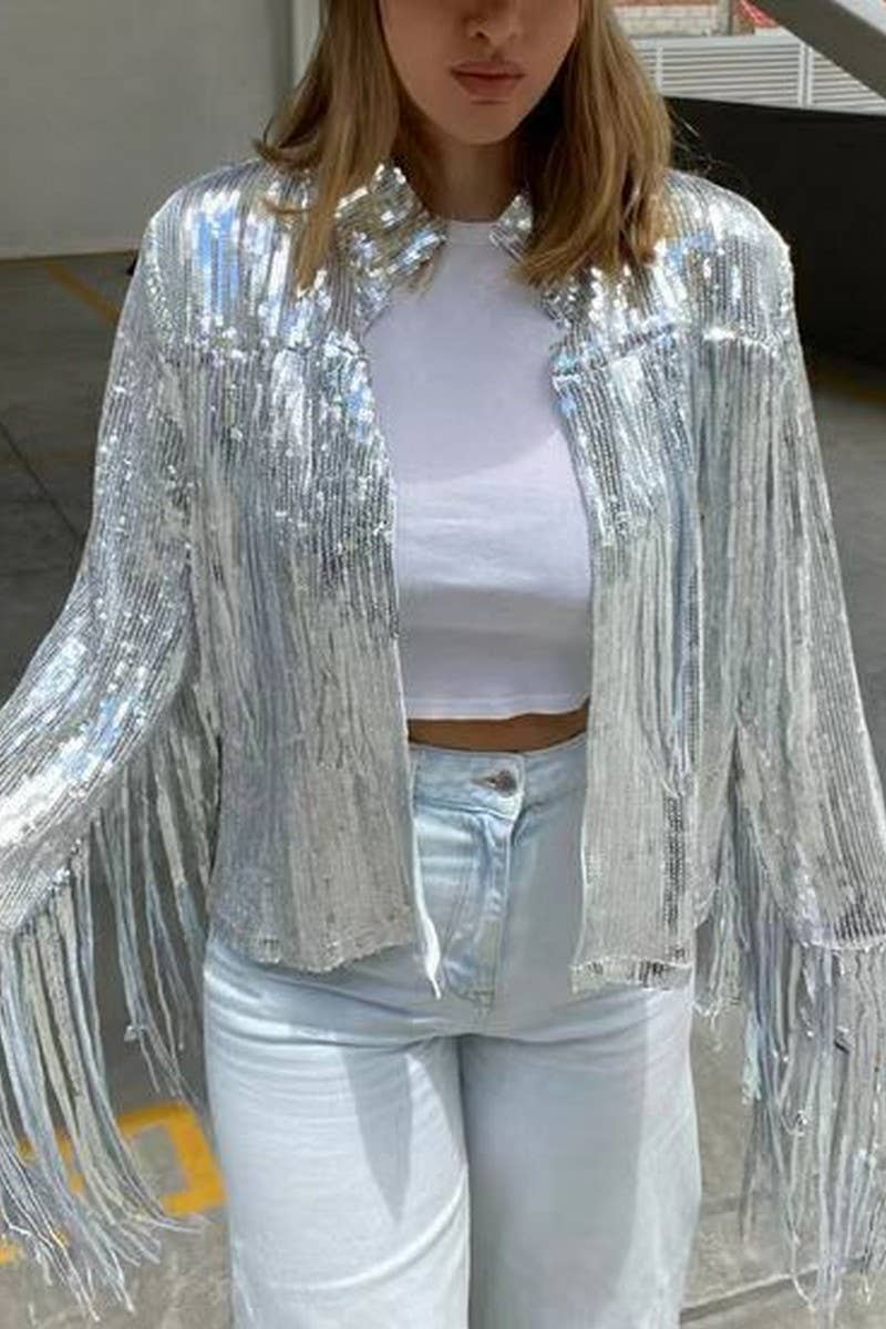 CWOCAL2282_SEQUIN TASSEL LONG SLEEVE PERFORMANCE JACKET