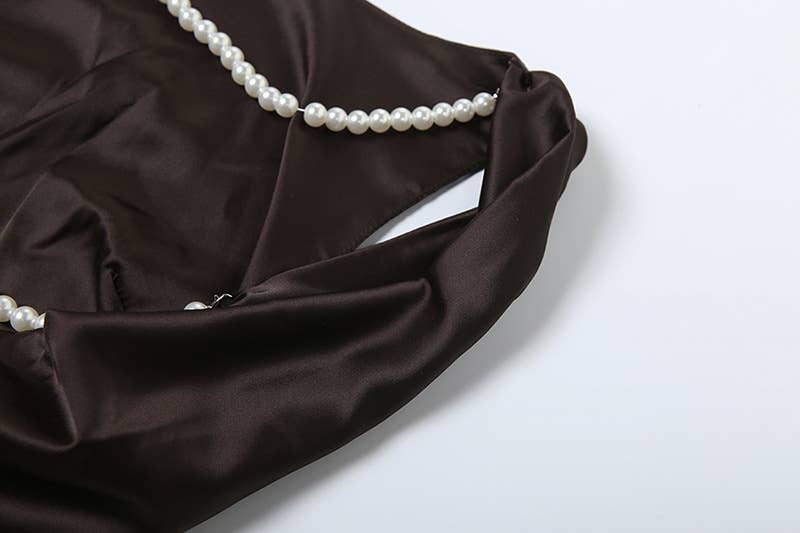 BACKLESS PEARL CHAIN SOLID COLOR DRESS HIP WRAP