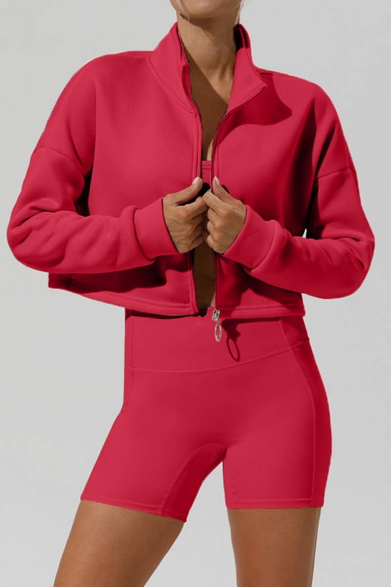 CWOJA1764_AUTUMN AND WINTER STAND COLLAR LOOSE ZIPPER JACKET